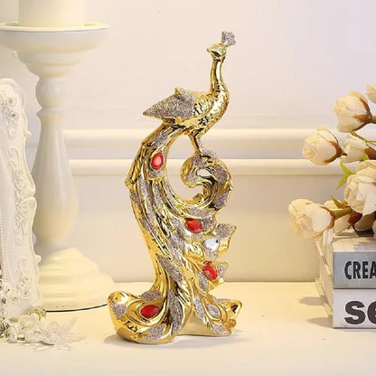 Gold Phoenix Peacock Ceramic Sculpture | Home Decor