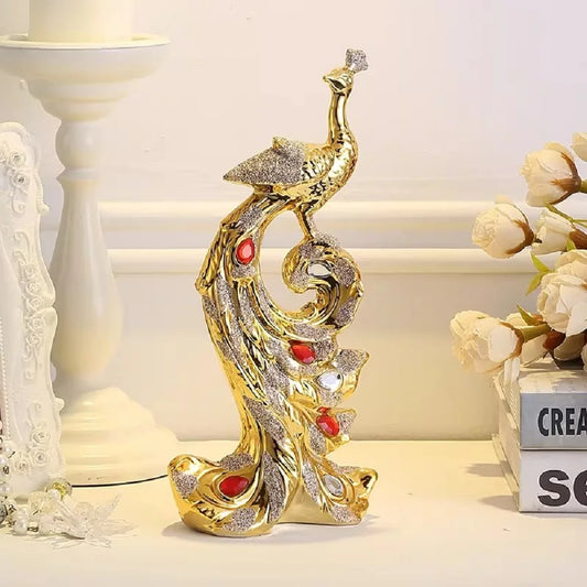Gold Phoenix Peacock Ceramic Sculpture | Home Decor