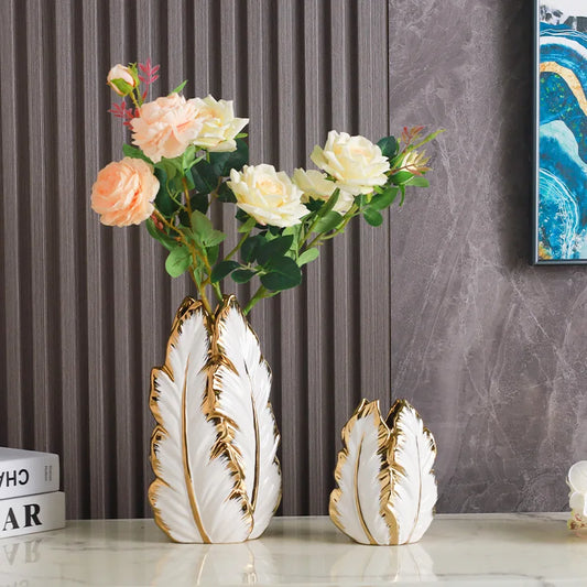 Nordic Gold-Painted Ceramic Vase | Luxury Home Decor