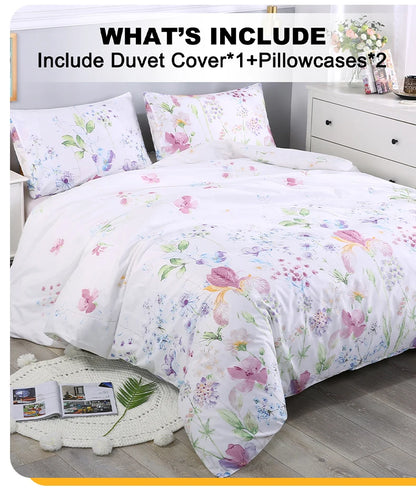Flower Pattern Duvet Cover Set | 3-Piece Soft Bedding