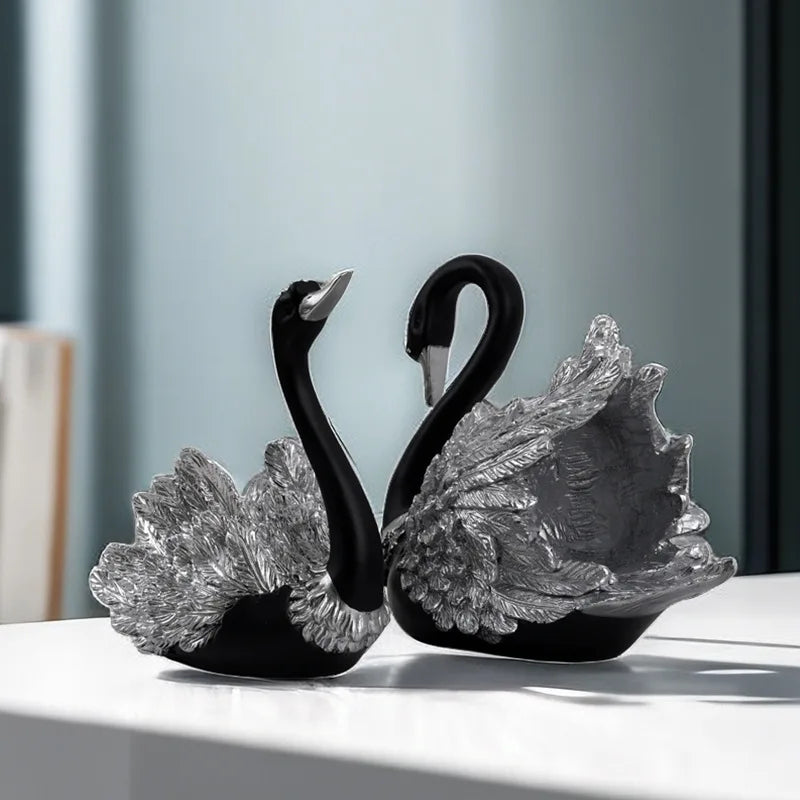 Black Swan Couple Resin Figurine | Elegant Home Décor Sculpture