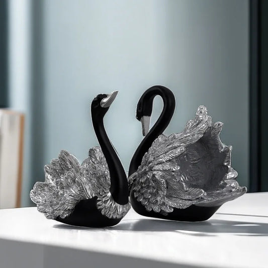Black Swan Couple Resin Figurine | Elegant Home Décor Sculpture