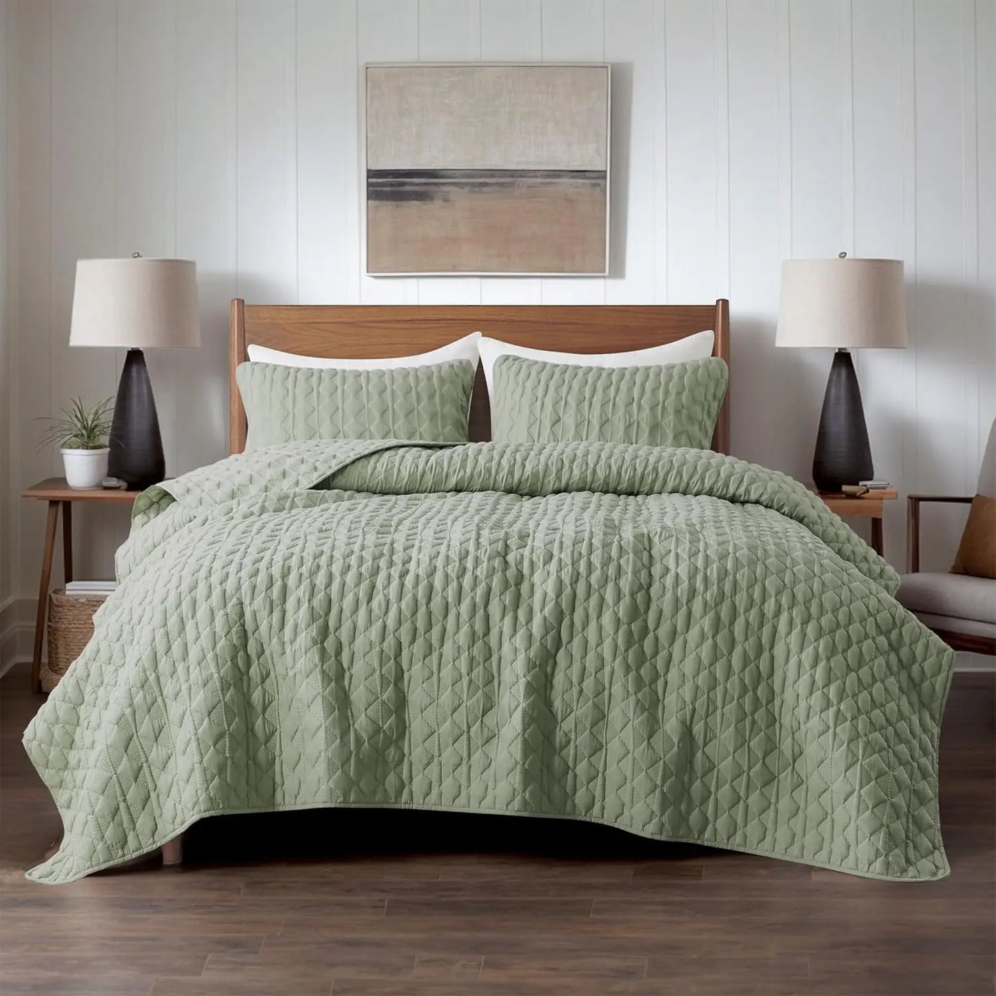 Sage Green Quilt Set | Lightweight Coverlet with Pillow Shams