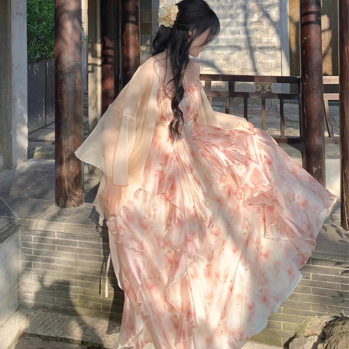 Floral Chiffon Camisole Dress | Strapless Ruffle Beach Dress for Women