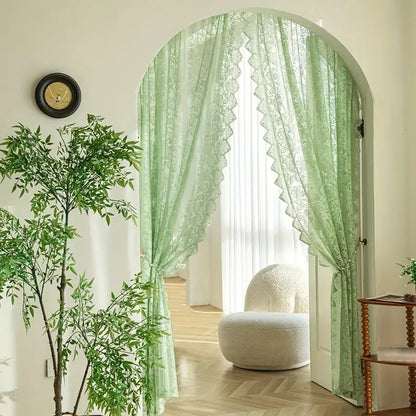 French Country Lace & Bead Curtain | Phoenix Tail Wave Design | Sheer Panel for Living Room & Bedroom