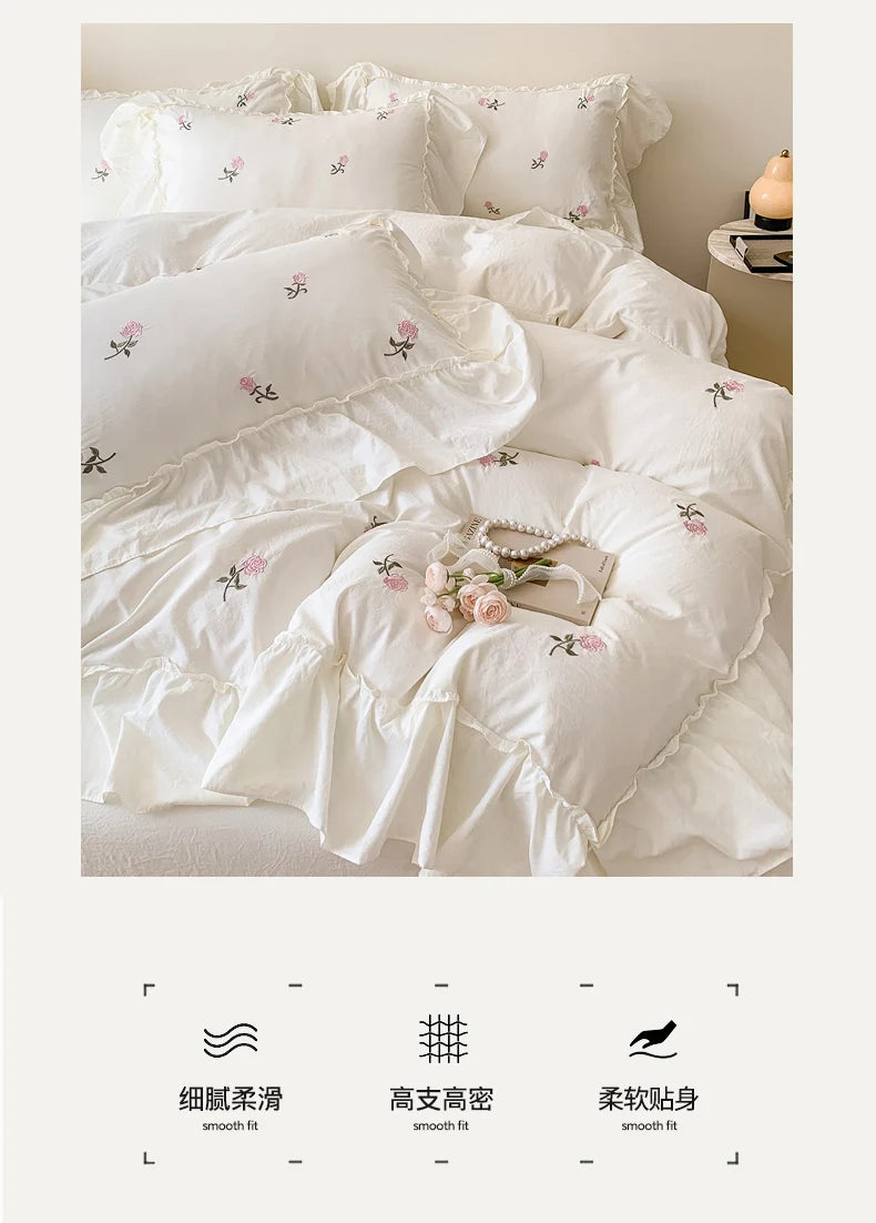 Rose Embroidered Duvet Cover Set | Princess Lace Bedding