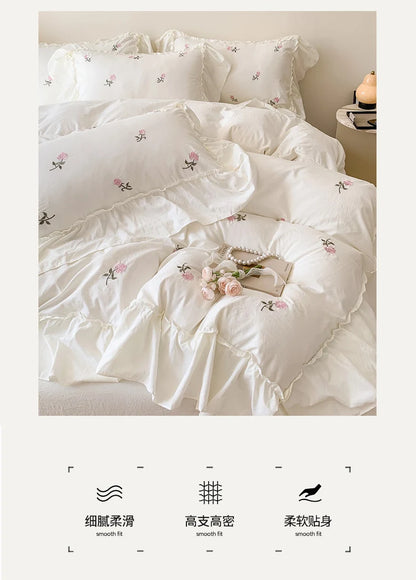 Rose Embroidered Duvet Cover Set | Princess Lace Bedding