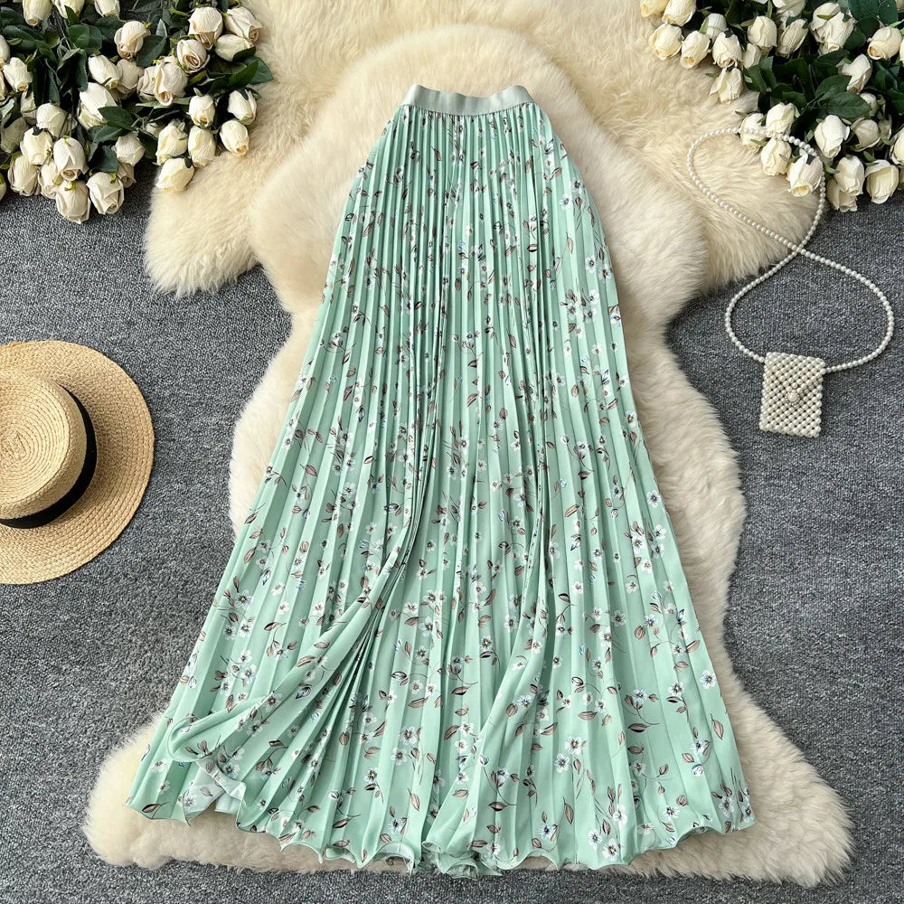 Floral A-Line Pleated Skirt | High Waist Summer Style