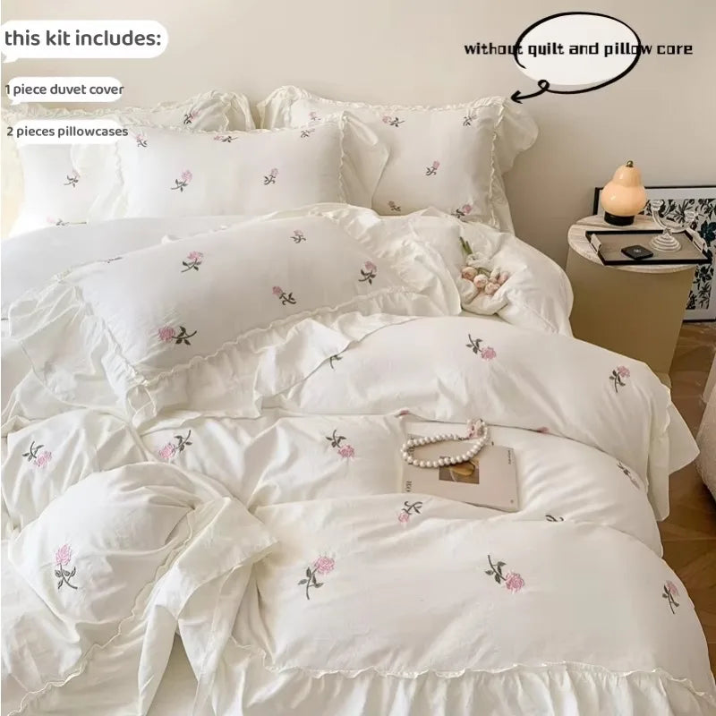 Rose Embroidered Duvet Cover Set | Princess Lace Bedding