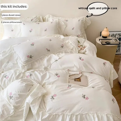 Rose Embroidered Duvet Cover Set | Princess Lace Bedding
