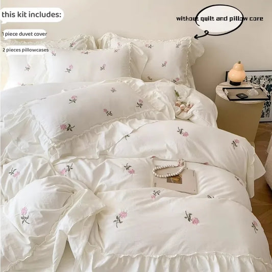 Rose Embroidered Duvet Cover Set | Princess Lace Bedding