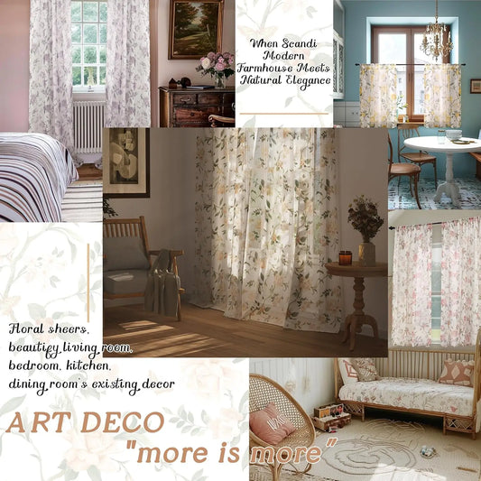 Floral Sheer Curtains | Vintage Farmhouse Light-Filtering Panels for Girls & Nursery