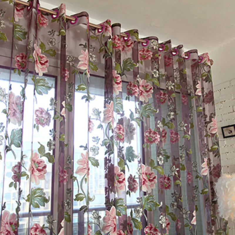 Peony Floral Tulle Sheer Curtains | Light-Filtering Panels for Any Room
