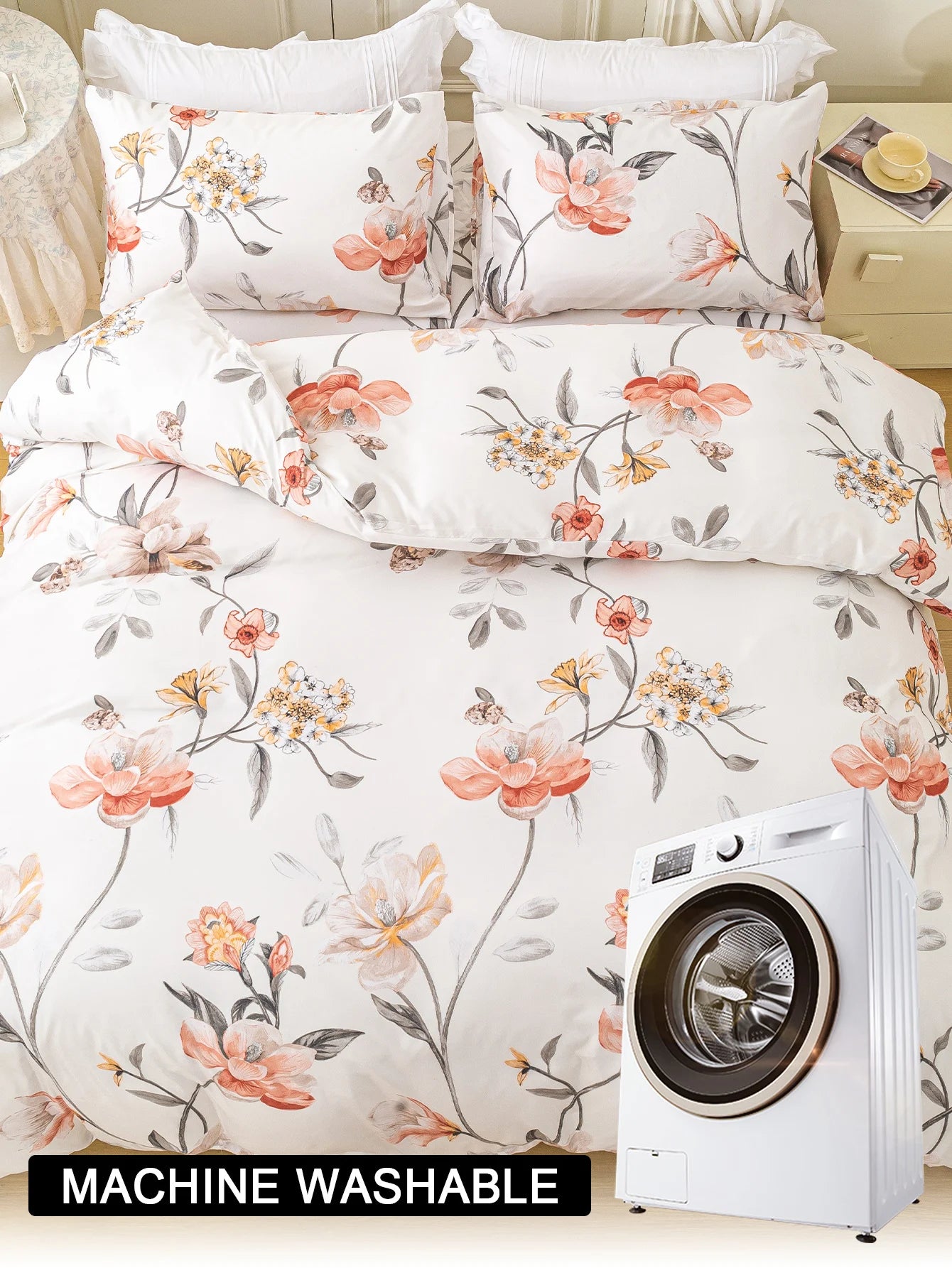 Leaf Floral Duvet Cover Set | 3-Piece Bedding Set