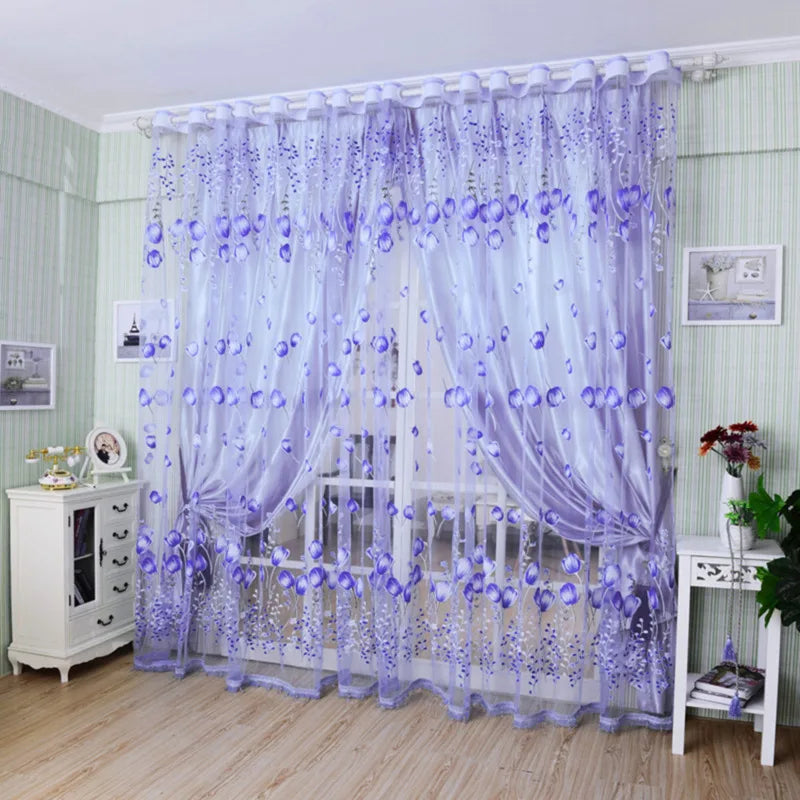 Peony Floral Tulle Sheer Curtains | Light-Filtering Panels for Any Room